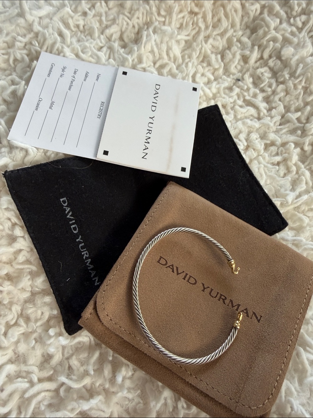 David Yurman Two-Tone Cable Cuff Bracelet — Silver Cable with Gold Accents